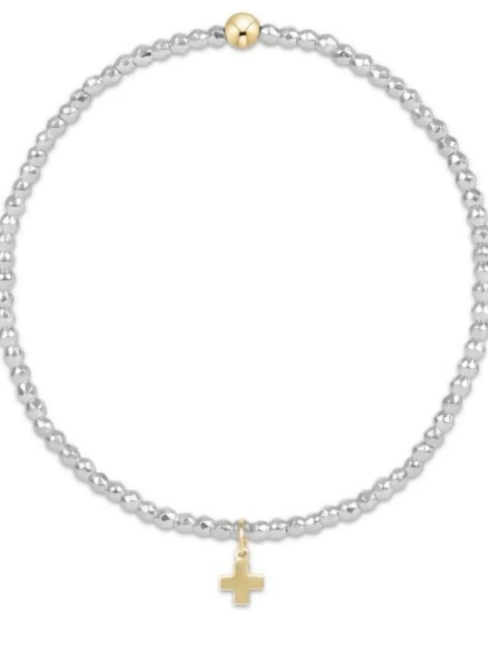 enewton 5.5" egirl silver faceted hematite 2mm bead bracelet - gold cross charm
